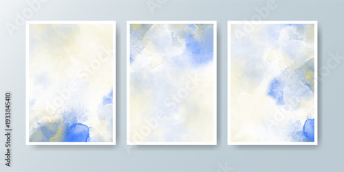 Set of cards with bright colorful vector watercolor background. Design for your date, postcard