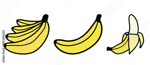 Bananas in various states of ripeness illustrated in a simple style
