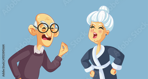 Senior Husband and Wife Fighting Vector Illustration. Aged spouses in conflict graphic depicting relationship stress 
