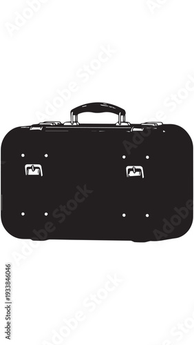 Sleek black suitcase with sturdy handle and hardware, shown in simple silhouette.