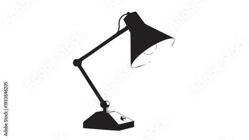 Black adjustable desk lamp with metal shade and articulated arm, classic task lighting.