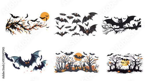 Halloween bat and flying bats, spooky Halloween decoration vector illustration