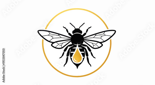 Black Bee Illustration with Honey Sting.