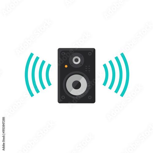 Modern speaker emitting sound waves in a minimalist setting, ideal for audio technology