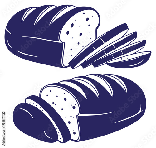 Delicious loaves of sliced bread isolated on white background with a modern minimalist design.