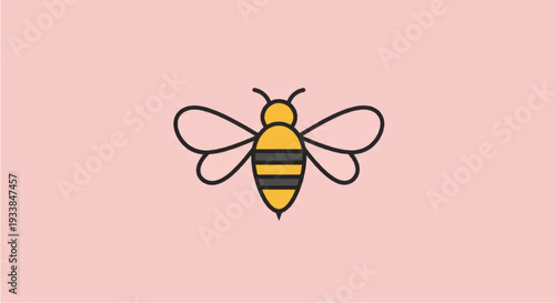 Simple Cartoon Bee Illustration with Black Stripes.