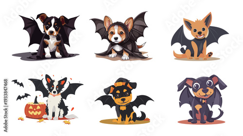 Halloween dog costume with copy space for text, cute puppy dressed up vector illustration