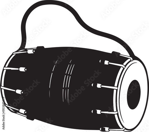 Silhouette of a black drum isolated on transparent background