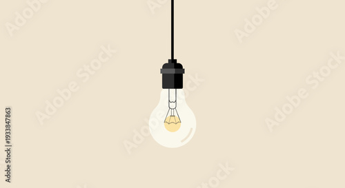 A minimalist light bulb hanging from a black cord against a soft beige background, symbolizing creativity and inspiration