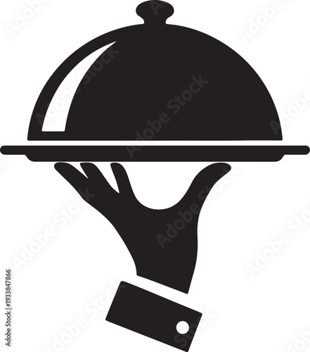 Black and white of a hand holding a covered serving dish also transparent background covered dish