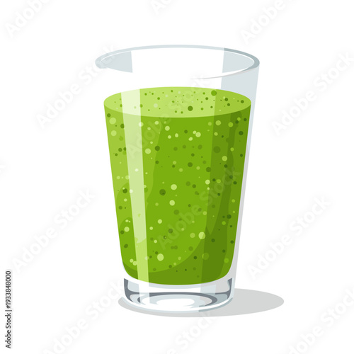A refreshing green smoothie in a clear glass, highlighting its vibrant texture and color