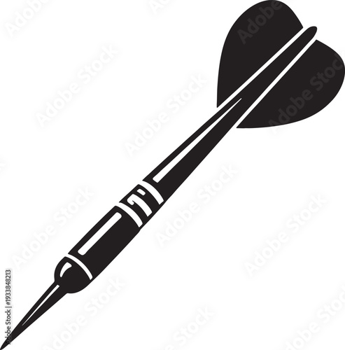Black and white silhouette of a dart with detailed point and feathered end also transparent background