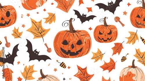 Halloween-themed  featuring pumpkins and bats, spooky seasonal home decor vector illustration