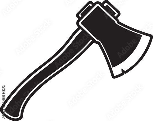 Black and white silhouette of an axe with wooden handle also transparent background tool