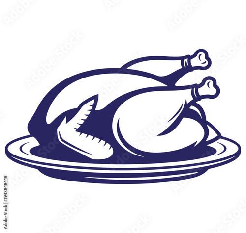 Roasted thanksgiving turkey on a serving plate vector illustration in a clean minimalist style