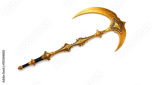 Golden halberd isolated on white background