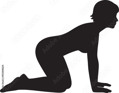 Black silhouette of a person crawling on hands and knees also transparent background