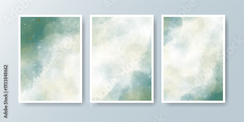 Set of cards with bright colorful vector watercolor background. Design for your date, postcard