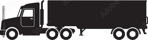Black silhouette of a semi truck with trailer also transparent background