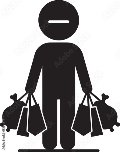 Black silhouette of person holding two shopping bags filled with also transparent background