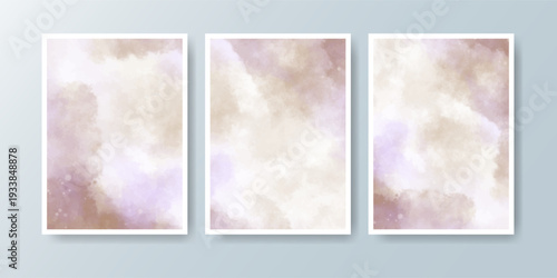 Set of cards with bright colorful vector watercolor background. Design for your date, postcard