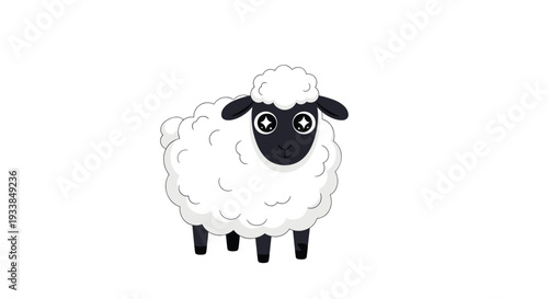 Cute little white sheep with soft wool and large sparkling eyes standing calmly against a clean and simple white backdrop.