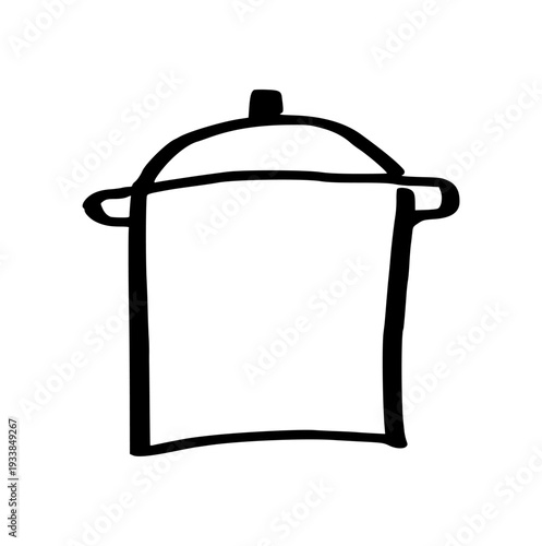 Cooking pot doodle, hand drawn kitchen soup pan, minimalist line art cookware icon for recipe blog, menu, and home food concept