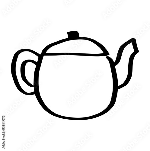 Hand drawn teapot doodle, minimalist line art tea pot icon, simple ink sketch for cafe menu, tea time kitchenware element