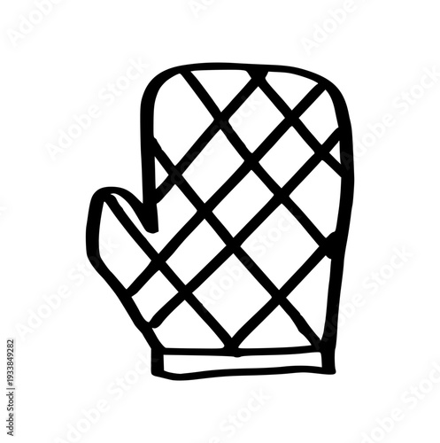 oven mitt doodle, hand drawn ink kitchen glove, heat protection element perfect for baking, cooking, or home chef concept