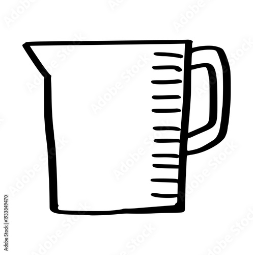 measuring cup for baking, hand drawn doodle kitchen scale icon for liquid, flour, recipe volume, or cooking precision concept