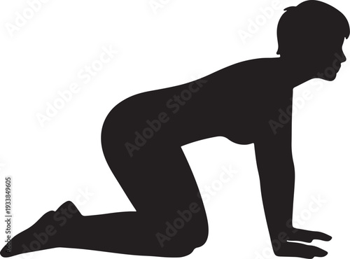 Silhouette of a person on hands and knees crawling forward also transparent background forward motion