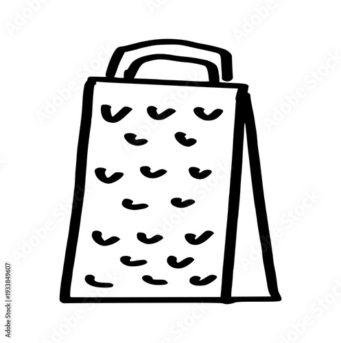cheese grater kitchen utensil, hand drawn doodle stainless steel food shredder icon for cooking, baking, or recipe concept