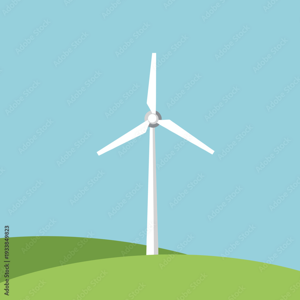 Fototapeta premium A serene landscape featuring a wind turbine against a blue sky with soft clouds
