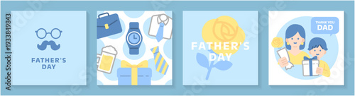 父の日のプレゼントと親子イラストセット シャツやネクタイのギフトデザイン ベクター