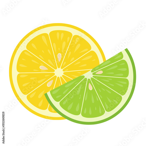 Freshly sliced lemon and lime halves on a clean white background, ideal for culinary use