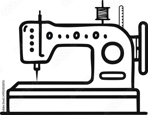  minimal line icon of sewing machine, simple outline, black and white, icon style 