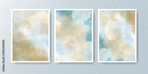 Set of cards with bright colorful vector watercolor background. Design for your date, postcard