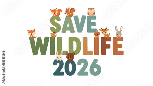 Save wildlife with cute animals in modern design for conservation