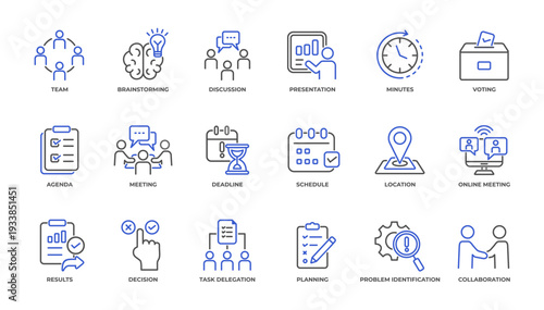 Meeting line art icon set vector illustration editable