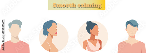 Faceless Male and Female Avatar Portrait Set Smooth Calming Minimal Flat Vector Characters