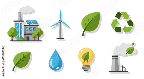Eco friendly energy and industry icons set.