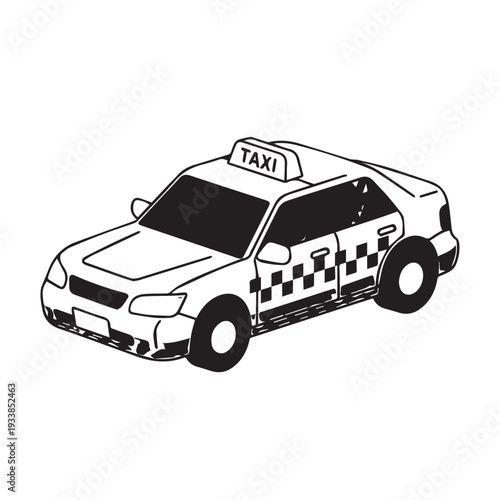 Cartoon taxi cab with checkered pattern and taxi sign illustration.