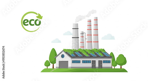 Eco Friendly Factory with Solar Panels.