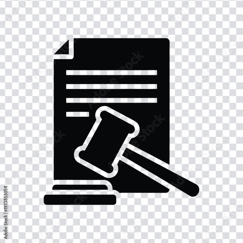 Black icon of a gavel and legal document