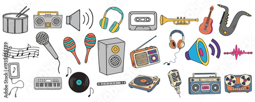 Doodle Music and Audio Icons Set