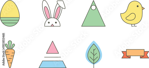Colorful easter themed icons set with various objects and symbols beautifully arranged