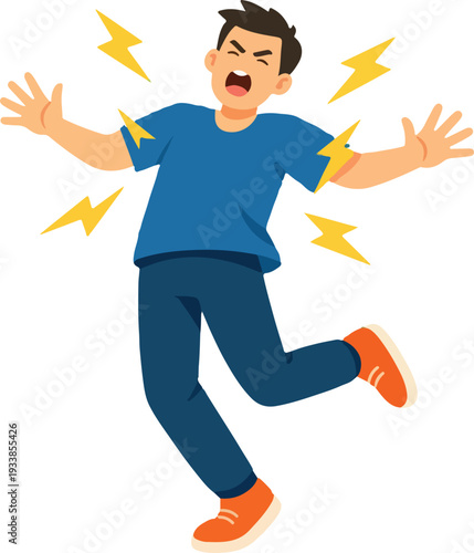 Warning Electric Shock Situation Flat Vector Illustration Full Body