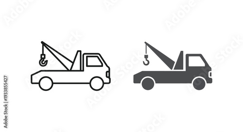 A simple vector graphic illustration showing two stylized tow truck icons representing roadside assistance and vehicle recovery services design.