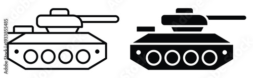 Outline of Military Tank in Black and White Style with Simple Design Elements