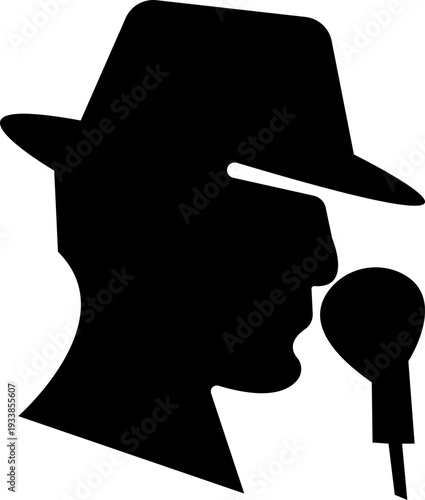 Detective Icon with hat, Sherlock Style Silhouette, Mystery Investigation Symbols, Anonymous invisible character Crime Scene Clues, Forensic Evidence, Private Investigator Logo for Web App Design